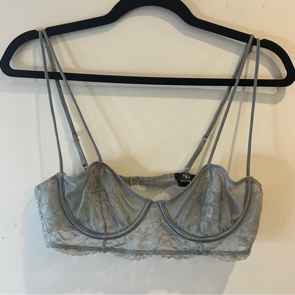 Zara Lace Underwire Bra in Gray-Blue